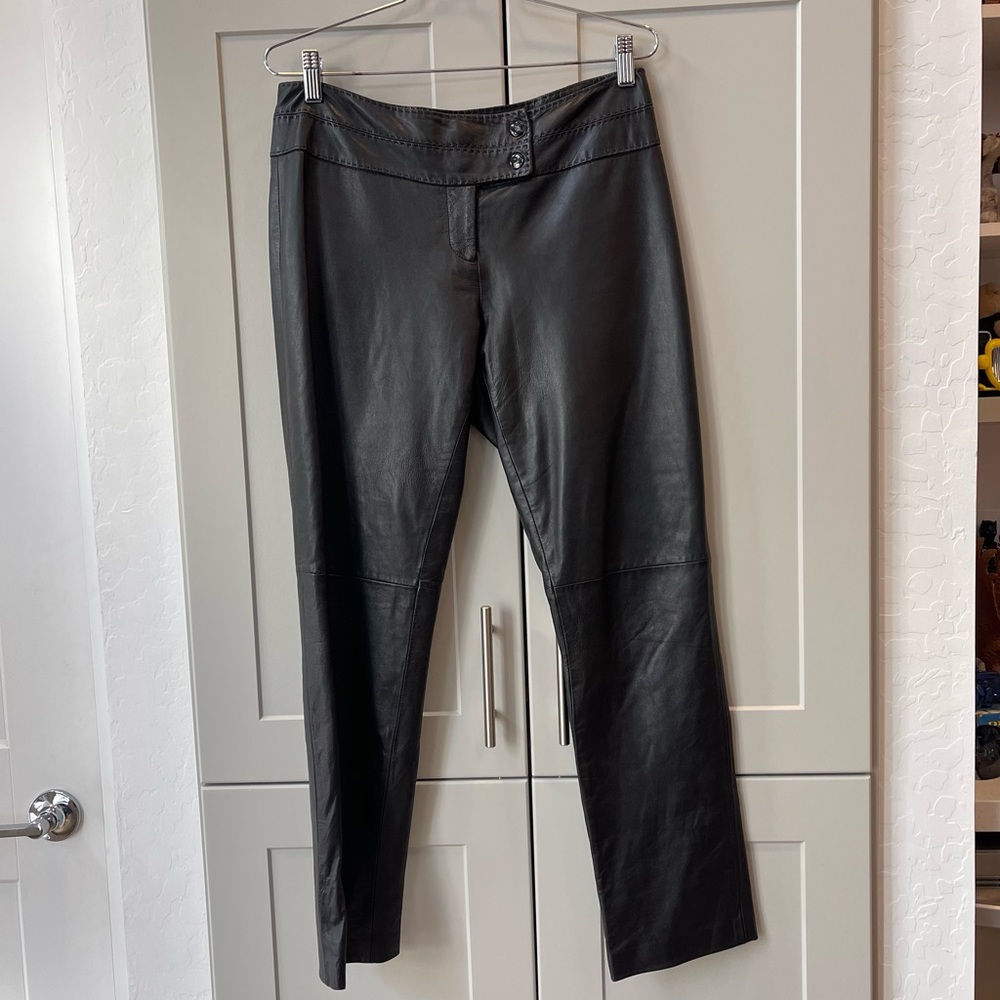 Womens Cache Real Lamb Leather Black Low Rise Retro Pants Small Designer